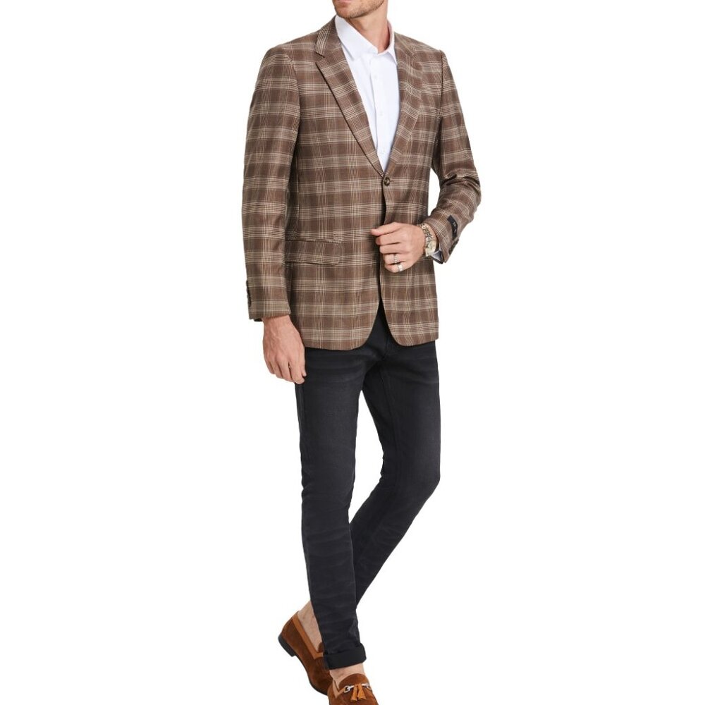 Camel Madras Notch Lapel Men's Jacket